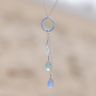3 Charm Multicolor Sea Glass Circle Necklace